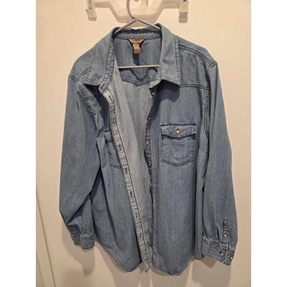 Bit & Bridle Denim Button-Up Western Shirt With Pearl Buttons Pockets  Size 3XL